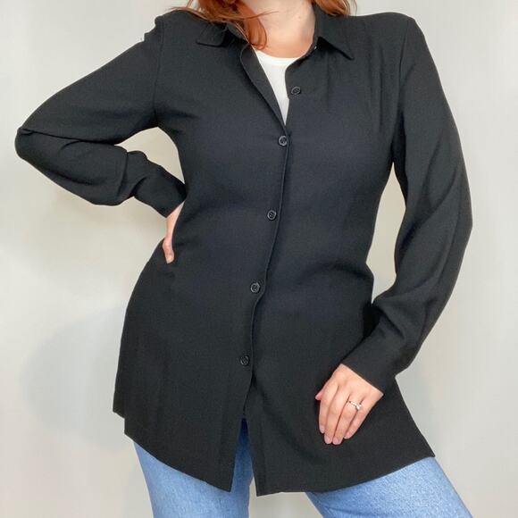 Vintage 90s Josephine Chaus Black Oversized 10 Longline Button Down Blouse - Picture 7 of 11